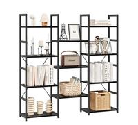 NUMENN Bibliothèque à triple colonne à 4 niveaux, bibliothèque avec 11 étagères ouvertes, étagères réglables de style industriel rustique, étagères modernes pour chambre à coucher, salon et bureau à