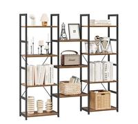 NUMENN Bibliothèque à trois colonnes à 4 niveaux, bibliothèque avec 11 étagères ouvertes, étagères réglables de style industriel rustique, étagères modernes pour chambre à coucher, salon et bureau à