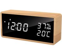 Numérique En Bois, Réveil Électronique Avec 3 Réglages D'Alarme, Horloge Numérique Alimenté Par Usb Réveil Snooze Avec Affichage Led De L'Heure, De La Température Et De L'Humidité