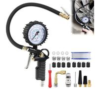 Numérique Manometre Pression Pneu, 220PSI Manomètre Compresseur, Portable Pistolet Gonfleur Pneus Voiture avec 24 Accessoires pour Voiture Moto Vélo