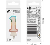 Numéro 1 Bougie arc-en-ciel 8.5cm