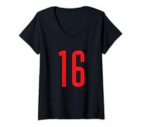 Numéro #16 Maillot rouge pour fan de sport T-Shirt avec Col en V