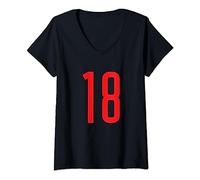 Numéro #18 Maillot de fan de sport rouge numéro 18 T-Shirt avec Col en V