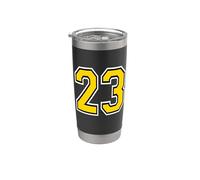 Numéro 23 en jaune, blanc, noir Gobelet isotherme en acier inoxydable double paroi