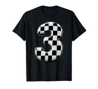 Numéro 3 Drapeau à Carreaux Anniversaire Garçon Voiture de Course Party Pit Crew T-Shirt Graphique avec Valeur