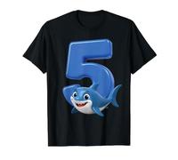 Numéro 5 Requin Anniversaire océan fête Enfant 5ème Plage Poisson Cinq T-Shirt Graphique avec Valeur, Homme, Noir, L