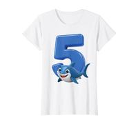 Numéro 5 Requin Anniversaire océan fête Enfant 5ème Plage Poisson Cinq T-Shirt Graphique avec Valeur, Femme, Blanc, L