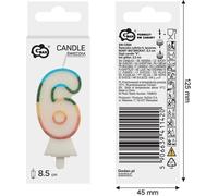 Numéro 6 Bougie arc-en-ciel 8.5cm