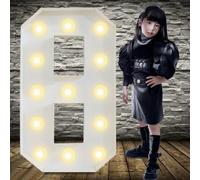 Numéro 8 lumineux blanc de 70 cm, grand chapiteau lumineux, lot de panneaux en mousse prédécoupés pouvant être utilisés pour les anniversaires, mariages, anniversaires de bébé, décoration de fête
