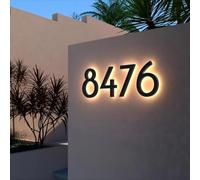 Numéro d'adresse lumineux personnalisé, plaque de numéro de maison LED personnalisée, panneau de porte de maison rétroéclairé moderne, décoration d'intérieur extérieure (argent, hauteur 30 cm)