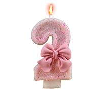 Numéro d'anniversaire Bougies | Gâteau à gâteau | Bougie de numéro rose avec décorations d'arc | Ensemble de 1, choisissez 0-9, Abs rose et cire, pour la célébration des filles