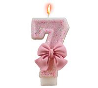 Numéro d'anniversaire Bougies | Gâteau à gâteau | Bougie de numéro rose avec décorations d'arc | Ensemble de 1, choisissez 0-9, Abs rose et cire, pour la célébration des filles
