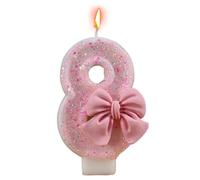Numéro d'anniversaire Bougies | Gâteau à gâteau | Bougie de numéro rose avec décorations d'arc | Ensemble de 1, choisissez 0-9, Abs rose et cire, pour la célébration des filles