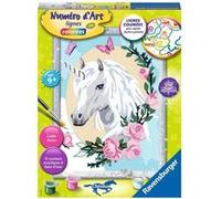 Ravensburger - Numéro d’Art Moyen Format - Licorne Fleurie Loisir créatif Kit de Peinture par numéros avec Effet Scintillant -Activité détente et créative Dès 9 Ans 29049 Version française