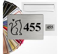 Numéro de boîte aux lettres personnalisé - 3 tailles - Gravure laser - 22 couleurs - Avec ou sans motif (Acier brossé texte noir)