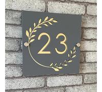 Numéro de maison 3D en acrylique personnalisé moderne pour maison, hôtel, extérieur - Lettre numérique à faire soi-même - Gris + doré, 25 x 25 cm