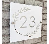 Numéro de maison 3D en acrylique personnalisé moderne pour maison, hôtel, extérieur - Lettre numérique à faire soi-même - Blanc + argent, 20 x 20 cm