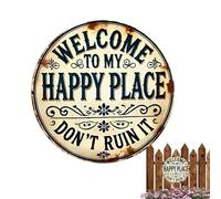 Numéro de maison, attrait rétro distinct, 20 cm, panneau mural rond vintage en métal, décoration « Welcome To My Happy Place Don't Ruin It », largement utilisé, pour porte d'entrée, porche, jardin