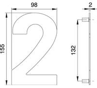 Numéro de maison chiffre 2 VA ma 150mm L.98mm EDI