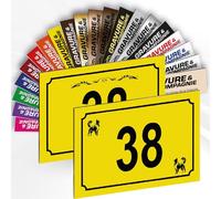 Numéro De Maison Déco Personnalisable - Plaque De Numéro De Rue PVC Extérieur - Logo Ou Motif Et Numéro Gravé - Fixation Adhésif Ou Trous Ou Cache Vis - 15 x 10 cm (Jaune + Dessin)