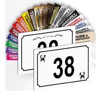 Numéro De Maison Déco Personnalisable - Plaque De Numéro De Rue PVC Extérieur - Logo Ou Motif Et Numéro Gravé - Fixation Adhésif Ou Trous Ou Cache Vis - 15 x 10 cm (Blanc texte Noir + Dessin)