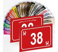 Numéro De Maison Déco Personnalisable - Plaque De Numéro De Rue PVC Extérieur - Logo Ou Motif Et Numéro Gravé - Fixation Adhésif Ou Trous Ou Cache Vis - 15 x 10 cm (Rouge + Dessin)