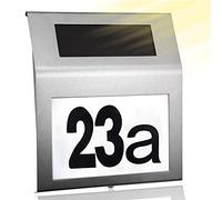 Numéro de Maison Éclairage solaire en acier inoxydable Extérieur Numéro de Maison avec 2 LED, Interrupteur Crépusculaire, IP65 étanche, Applique murale solaire pour Jardin, Adresses de Rue