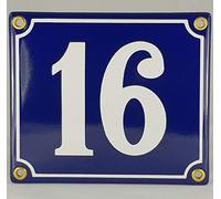 Numéro de maison en émail N° 16 Bleu/blanc « Fait à la main »