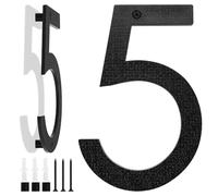 Numéro de Maison Grande Taille Noire, 20cm, Plaque Flottante de Numéro de Maison, Numéro de Rue/Porte en Plastique ABS Effet 3D pour Bureaux, Boîtes Aux Lettres, Garages (Numéro 5)