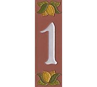 Numéro de maison italien en verre émaillé et terre cuite peinte à la main Motif citron 15 x 5 cm