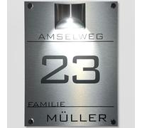 Numéro de maison lumineux à énergie solaire - Noir - Grand panneau LED personnalisé - Plaque solaire - Étanche - Pour l'extérieur - Variante A - Vis de fixation