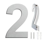 Numéro de maison moderne - 152 mm de hauteur, fabriqué en acier inoxydable 304 brossé, aspect flottant et facile à installer (numéro 2 Deux)