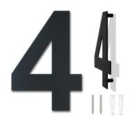 Numéro de maison moderne brossée - 6 pouces, hauteur 152 mm, acier inoxydable massif 304, plaqué noir (numéro 4 Quatre)