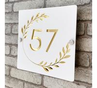 Numéro de maison moderne en acrylique 3D - Plaque de porte personnalisée découpée au laser | Plaque d'adresse extérieure contemporaine personnalisée | Or blanc