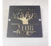 Numéro de maison moderne en acrylique découpé au laser, plaque d'adresse découpée au laser, décoration de porte de maison (noir doré, 35 x 35 cm)