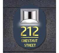 Numéro de maison moderne et lumineux en acrylique avec lumière solaire, panneau d'adresse solaire d'extérieur pour cour (ovale-gris)