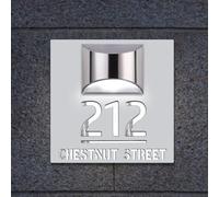 Numéro de maison moderne et lumineux en acrylique avec lumière solaire, panneau d'adresse solaire d'extérieur pour cour (carré, blanc)