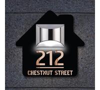 Numéro de maison moderne et lumineux en acrylique avec lumière solaire, panneau d'adresse solaire d'extérieur pour cour (maison-noir)