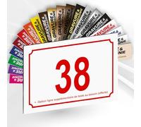 Numéro De Maison Personnalisable - Plaque De Numéro De Rue PVC Extérieur - Numéro Et Texte Gravé - Fixation Adhésif Ou Trous Ou Cache Vis - 15 x 10 cm (Blanc texte Rouge)