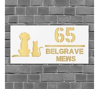 Numéro de maison personnalisé en acrylique avec numéro et nom de rue, plaque de porte moderne sur mesure pour porte, boîte aux lettres, maison et jardin (Blanc et or)