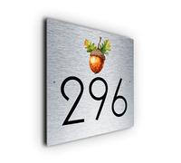 Numéro de maison personnalisé en forme de gland - Plaque d'adresse rustique en métal résistant aux intempéries pour intérieur/extérieur | Décoration d'intérieur personnalisée (texte argent/noir, 203