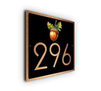Numéro de maison personnalisé en forme de gland - Plaque d'adresse rustique en métal résistant aux intempéries pour intérieur/extérieur | Décoration d'intérieur personnalisée (noir/cuivre, 203 mm x