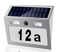 Numéro de maison solaire éclairé avec détecteur de mouvement à l'extérieur, acier inoxydable, interrupteur crépusculaire étanche, numéro de maison solaire à 7 LED avec chiffres et lettres