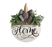 Numéro de porte avec inscription « God This Home And All Those Who Enter The Front Door » - Guirlande de fleurs intéressante à suspendre - Panneau en bois rond - Décoration de porche - Convient pour