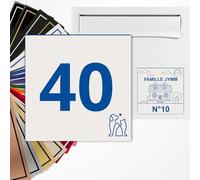 Numéro de rue carré 10x10cm adhésive en PVC - Gravure Laser - 22 Couleurs - Avec ou Sans Motif (Blanc texte bleu)