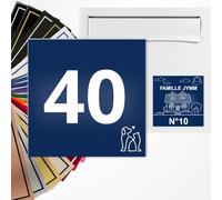 Numéro de rue carré 10x10cm adhésive en PVC - Gravure Laser - 22 Couleurs - Avec ou Sans Motif (Bleu marine texte blanc)