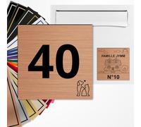 Numéro de rue carré 10x10cm adhésive en PVC - Gravure Laser - 22 Couleurs - Avec ou Sans Motif (Cuivre brossé texte noir)
