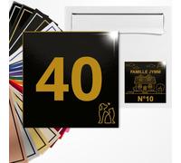 Numéro de rue carré 10x10cm adhésive en PVC - Gravure Laser - 22 Couleurs - Avec ou Sans Motif (Noir brillant texte or)
