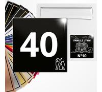 Numéro de rue carré 10x10cm adhésive en PVC - Gravure Laser - 22 Couleurs - Avec ou Sans Motif (Noir brillant texte blanc)