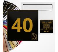 Numéro de rue carré 10x10cm adhésive en PVC - Gravure Laser - 22 Couleurs - Avec ou Sans Motif (Noir mat texte or)